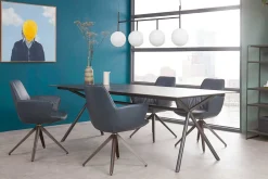 Armlehnstuhl mit Drehfunktion Leder blau