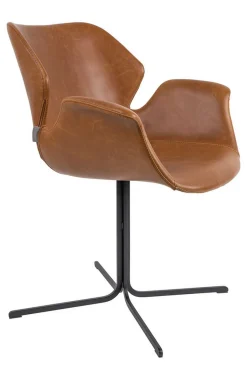 Armlehnstuhl Nikki Lederlook braun