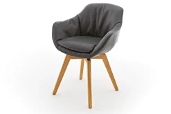 Armlehnstuhl Riley Leder anthrazit Füße Eiche