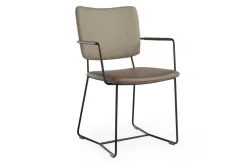 Armlehnstuhl Stoff Leder taupe