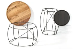 Beistelltisch Fass Eiche schwarz Metallgestell Ø 57 cm