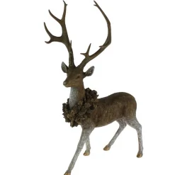 Dekohirsch mit Kranz braun H 72 cm