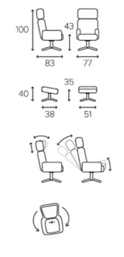 Drehsessel mit Kopfstütze Leder grün h 107 cm