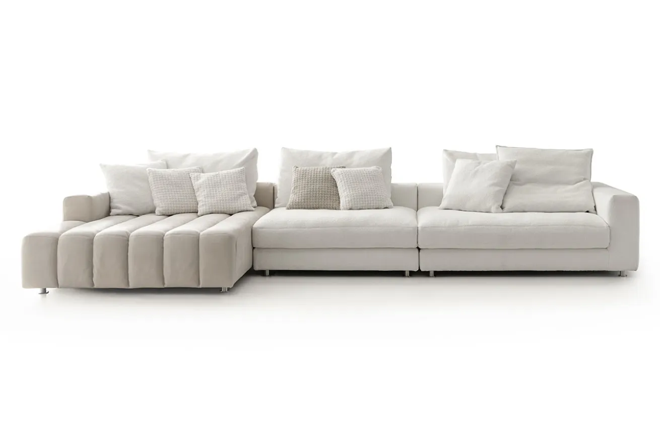Ecksofa Bella Leder und Stoff beige