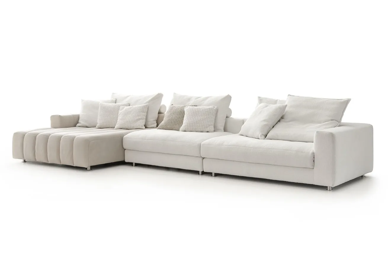 Ecksofa Bella Leder und Stoff beige
