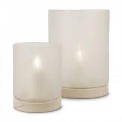 Glaswindlicht Aran auf Holzfuß weiss XL