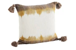 Kissenbezug mit Bommeln weiss gelb braun