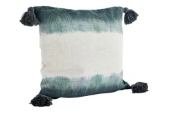 Kissenbezug mit Bommeln weiss aqua petrol