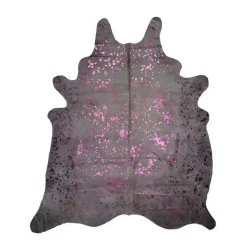 Kuhfell Metallic pink auf creme weiss ca 3-5 qm