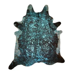 Kuhfell Metallic türkis auf braun/weiss