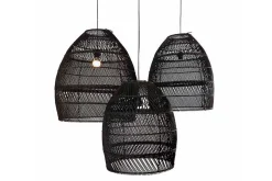 Lampenschirm Luna Rattan schwarz 3er Set