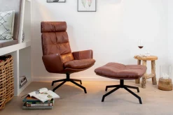 Loungesessel Arva mit Kopfstütze Leder braun