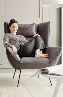 Loungesessel Evelin Velvet mit dem Sonderfuß chrome matt