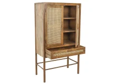 Schrank Nele Massivholz mit Rattan H 160 cm