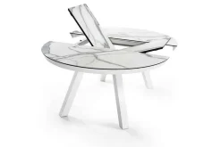 Tisch ausziehbar rund 125 weiss mit Marmoroptik