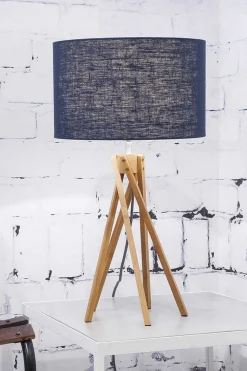 Tischlampe Kilimanjaro Bambus Textil blau