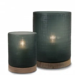 Windlicht Aran auf Holzfuß smoke L